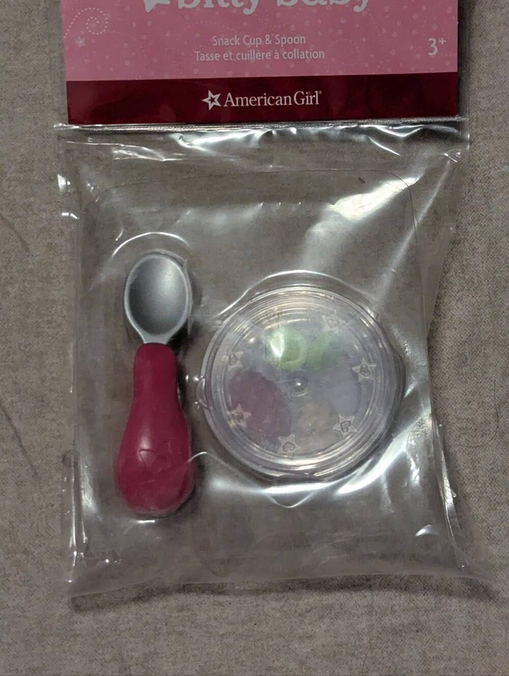 American Girl Pink-Handled Spoon with Clear Snack Cup